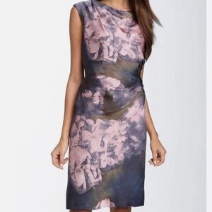 Suzi Chin Maggy Boutique Floral Watercolor Ruched Sheath Dress beautiful Suzi Ch